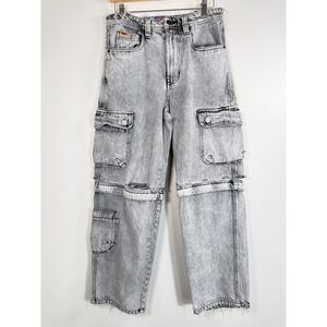 Empyre Cargo Pants Mens 30 Convertible Zip-Off Gray Acid Wash Distressed Street